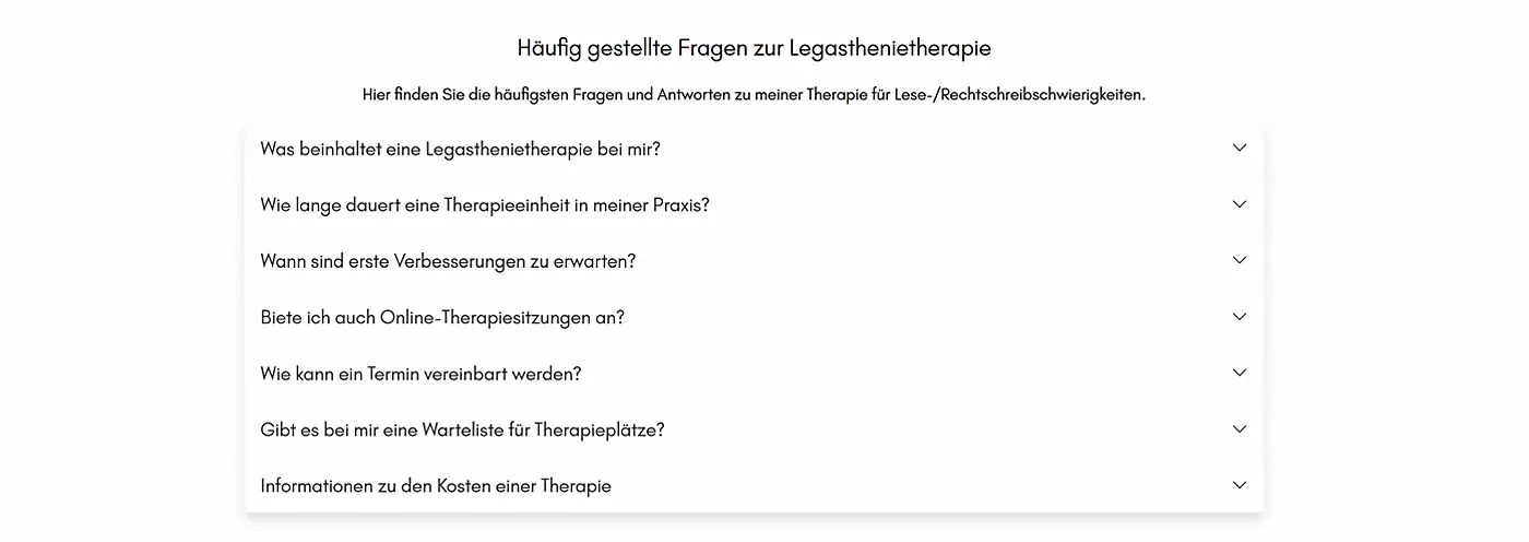 FAQ-Bereich zur Legasthenietherapie