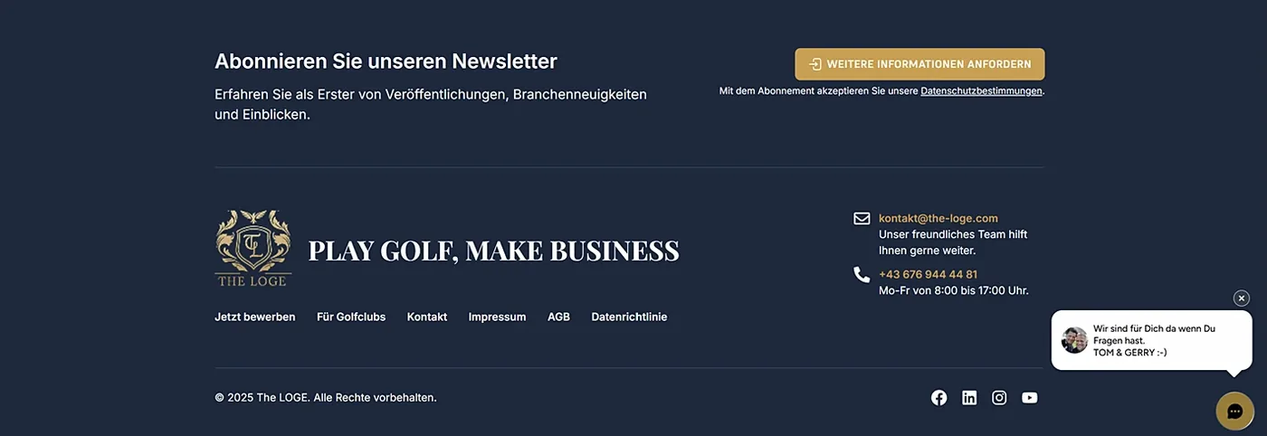 Newsletter- und Footer-Bereich von THE LOGE