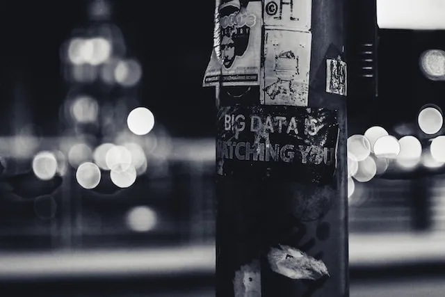 Black and white image with a Big Data poster